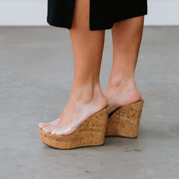 BAMBOO Shoes - Bamboo Wedge Sandal Clear Strap Womens Size 7.5 Slip On Style